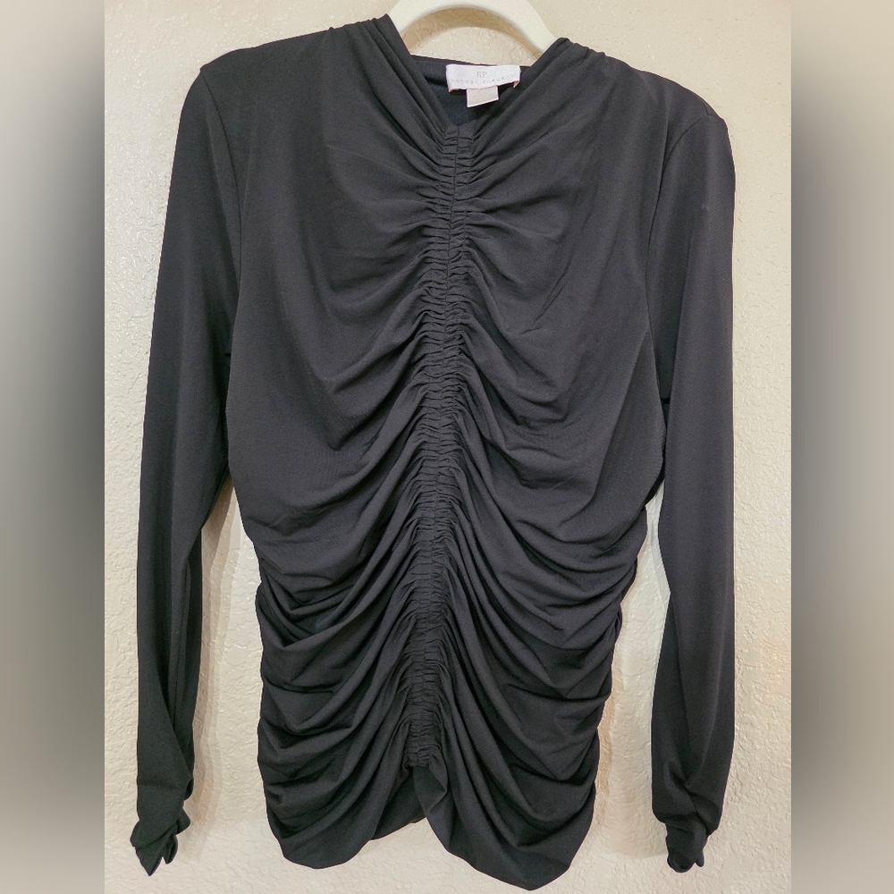 Rachel Parcell Elegant Black Ruched Long Sleeve Top